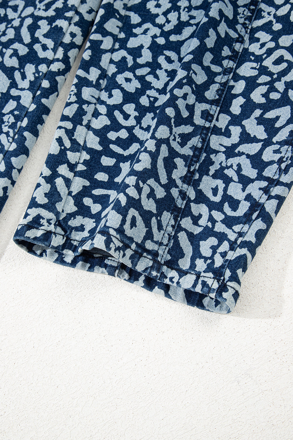 Blue Leopard Printed Drawstring Waist Pocketed Wide Leg Jeans