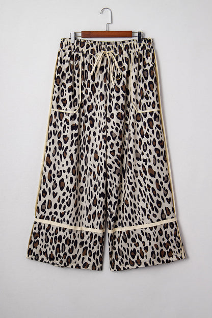 Plus Size Leopard Reverse Seam Patch Pocket Pants