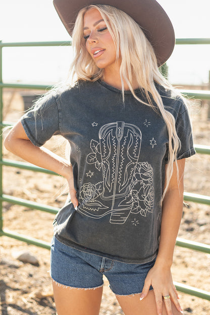 High-Rise Western Cowboy Boots Graphic Tee - Aaria Tees