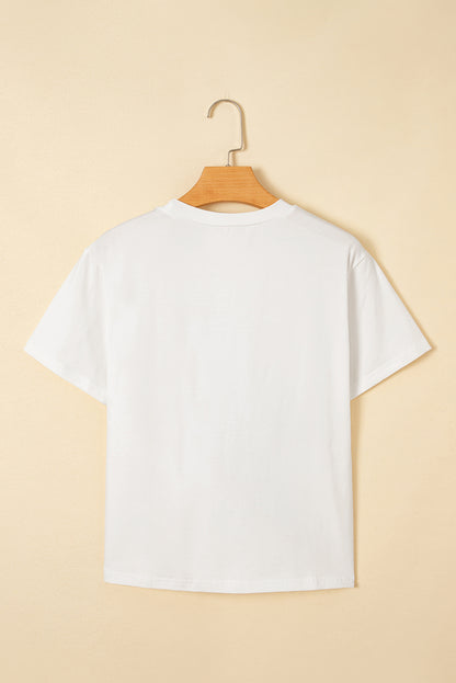White Rhinestone Decor Bolt Graphic Ripped Western Tee