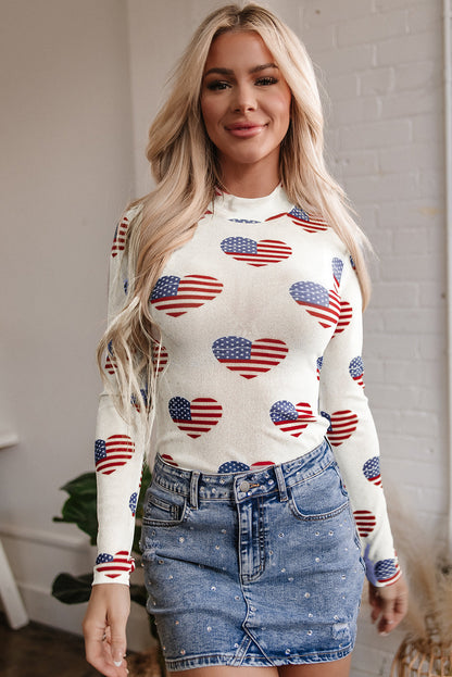 Americana Heart Mesh Long Sleeve Bodysuit