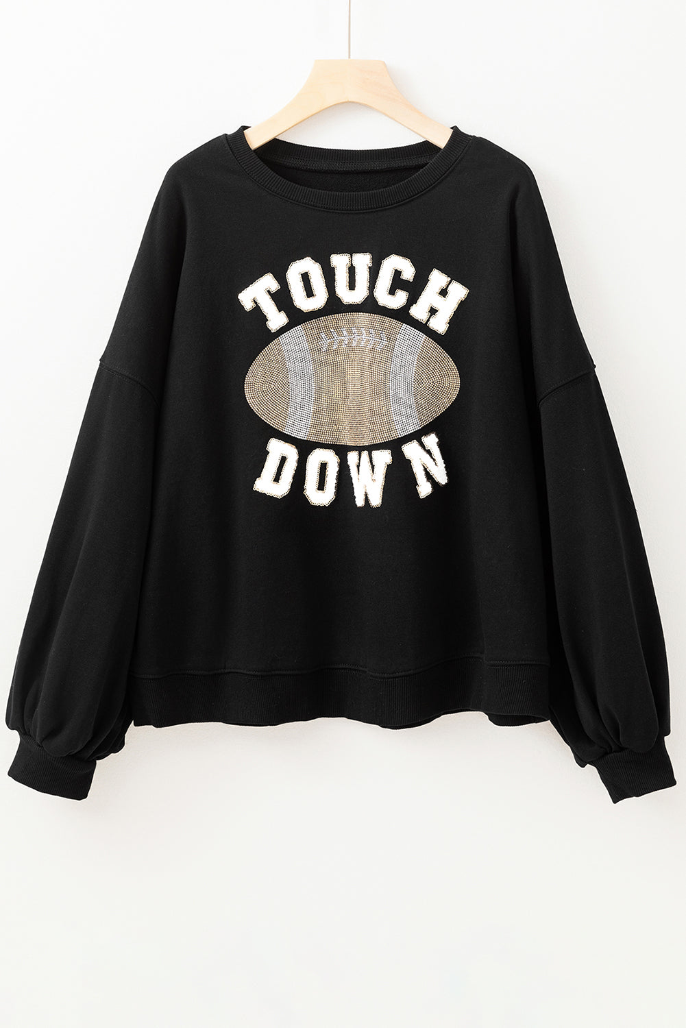 Black TOUCH DOWN Football Graphic Pullover Sweatshirt - Aaria Tees