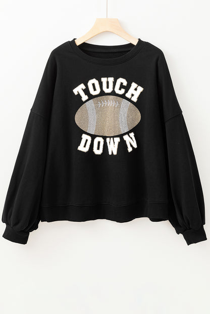 Black TOUCH DOWN Football Graphic Pullover Sweatshirt - Aaria Tees