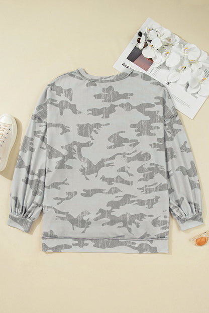 Multicolour Camouflage Print Round Neck Plus Size Sweatshirt