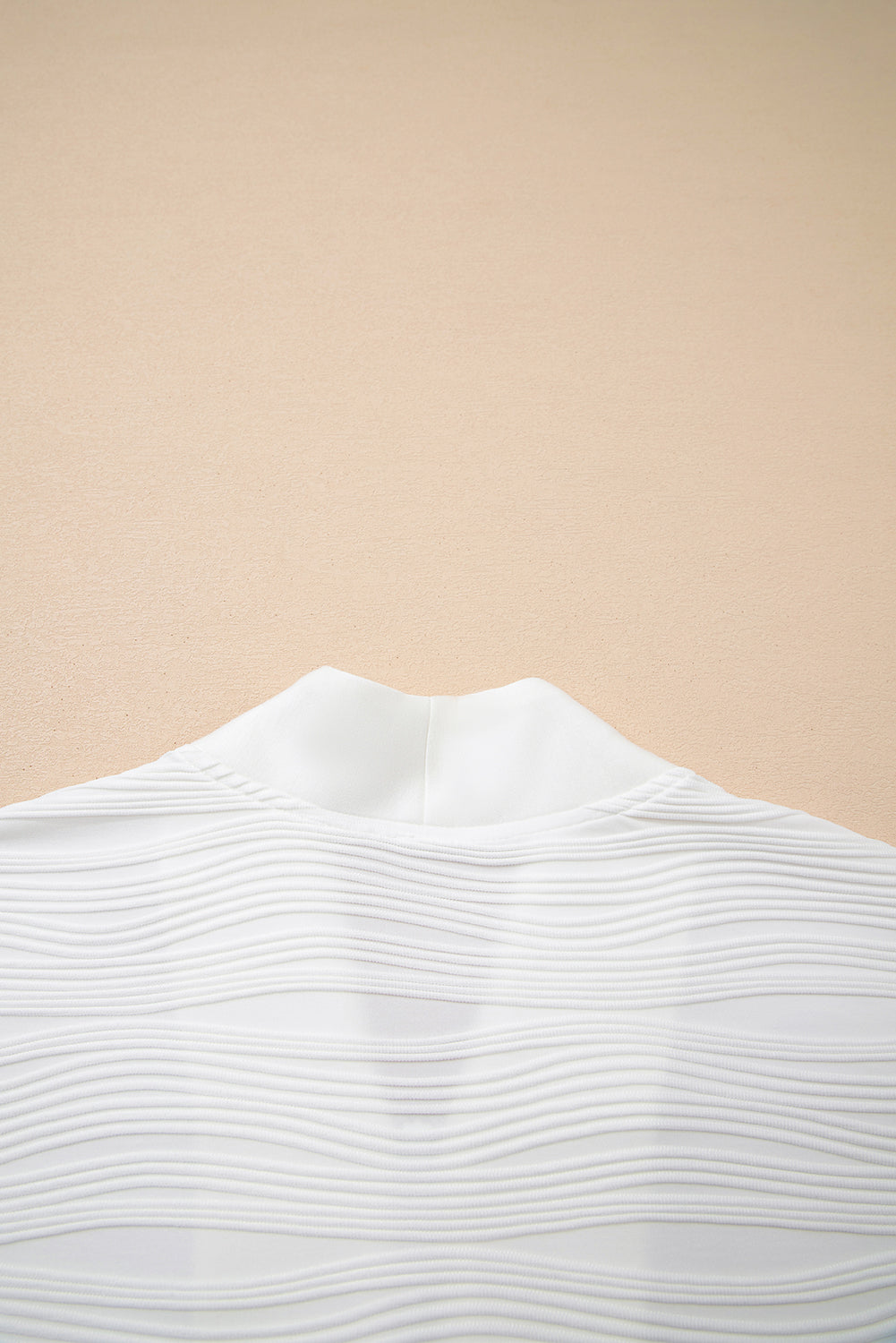 White Solid Color Textured Zip V Neck Pullover Sweatshirt