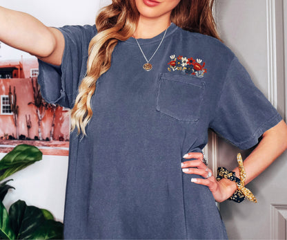 Wildflowers America Flag Color Botanical Comfort Colors Pocket T Shirt