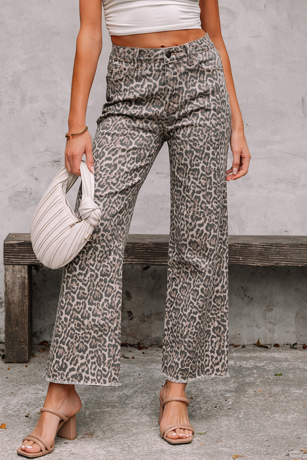 Leopard Frayed Edge Wide Leg Jeans