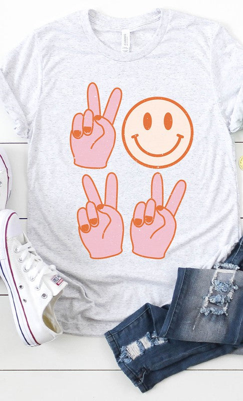 Retro Peace Smiley Face Graphic Tee - Aaria Tees