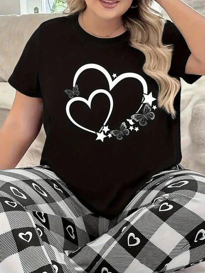 Plus Size Black Heart Butterfly Star Graphic Tee