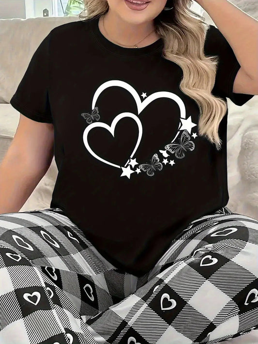 Plus Size Black Heart Butterfly Star Graphic Tee