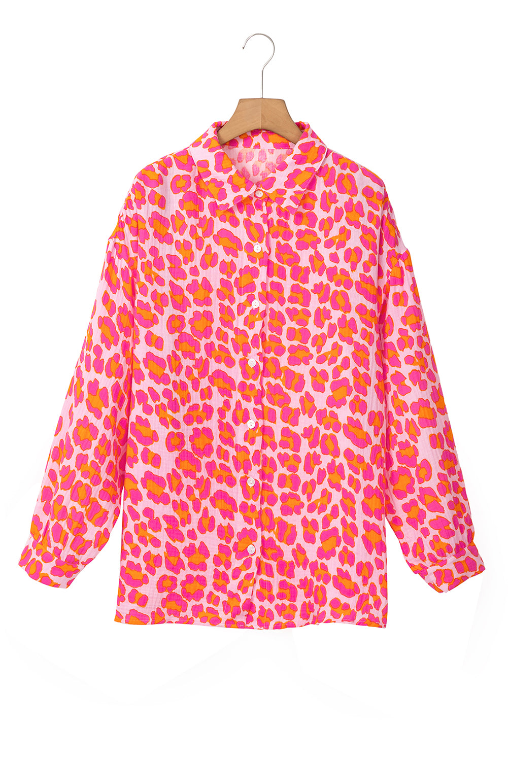 Rose Leopard Printed Button Up Loose Shirt - Aaria Tees
