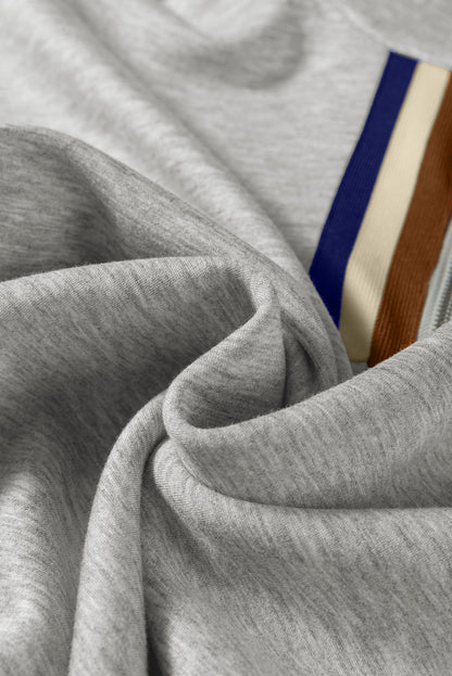 Gray Striped Patchwork Quarter Zip Pullover Loose Pant Set
