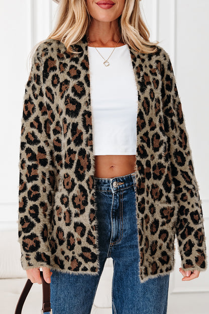 Brown Leopard Open Casual Cardigan