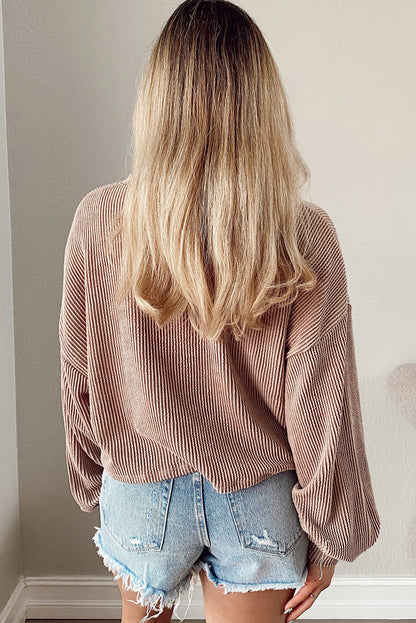Khaki Game Day Graphic Crop Rugby Football Corded Knit Top