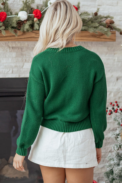 Plaid Bow Drop Shoulder Christmas Sweater