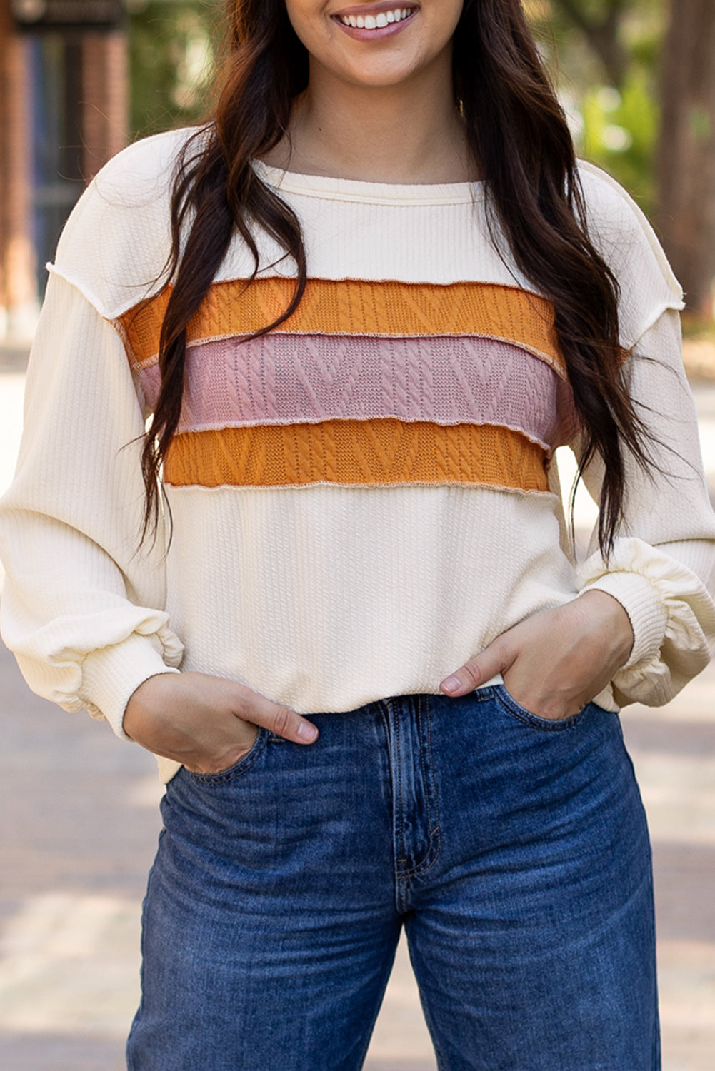 Ember Exposed Seam Knit Patchwork Top - Aaria Tees Aaria Tees