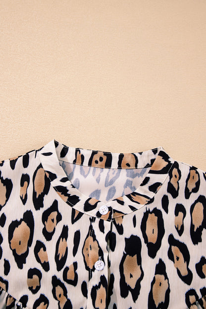 Jet Stream Oversized Leopard Print Balloon Sleeve Casual Shirt - Aaria Tees