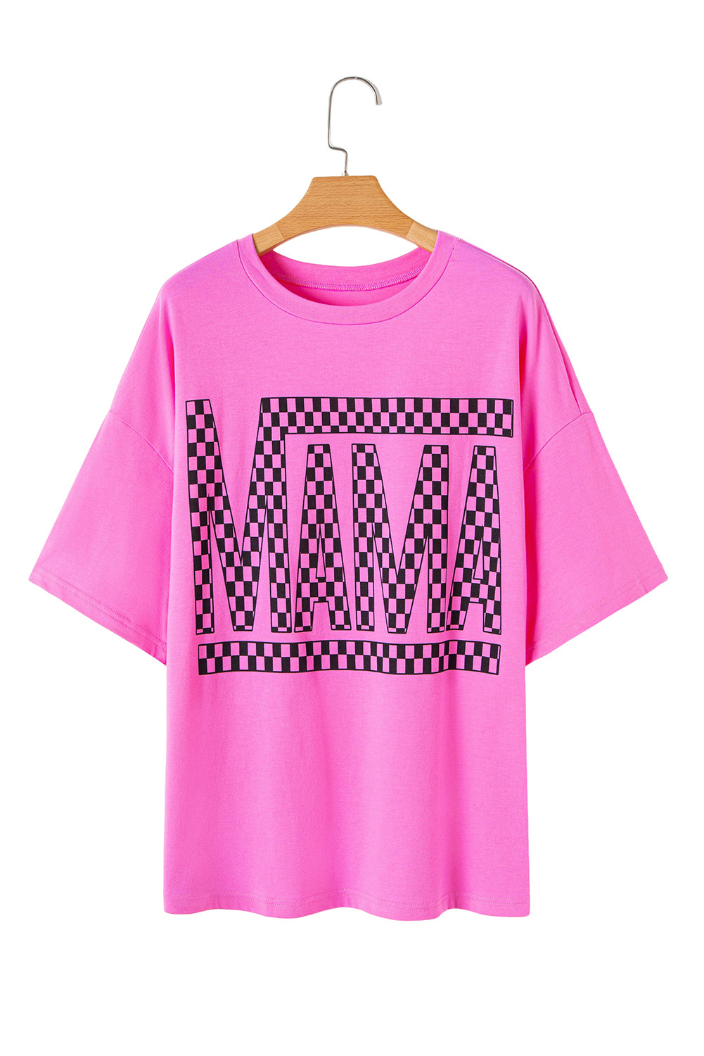 Bright Pink Checker MAMA Letter Printed Graphic Plus Size T Shirt - Aaria Tees