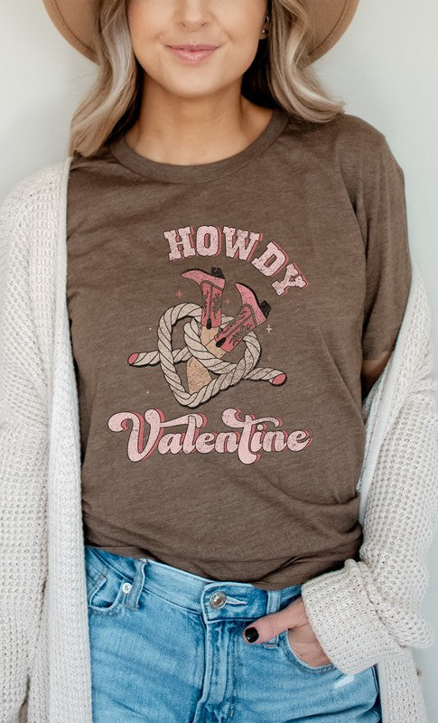 Howdy Valentine Cowboy Boots Graphic Tee - Aaria Tees Aaria Tees
