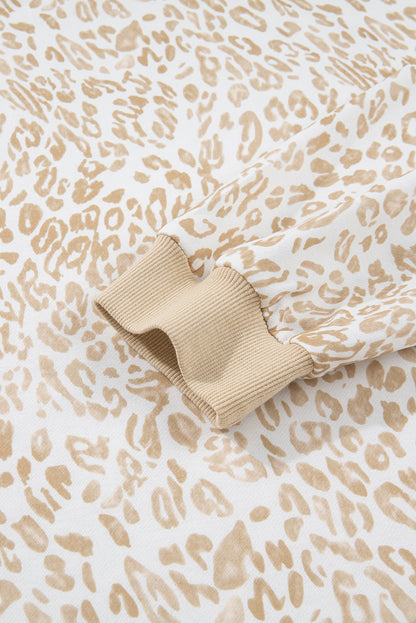 Khaki Plus Size Ruffled Arm Leopard Sweatshirt