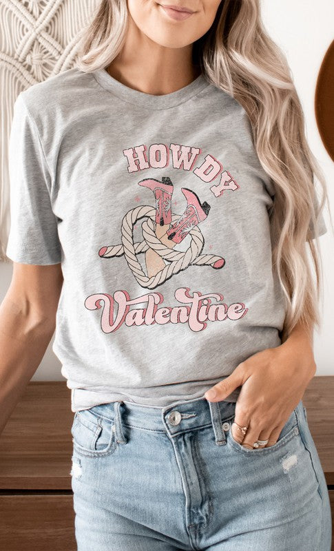 Howdy Valentine Cowboy Boots Graphic Tee - Aaria Tees Aaria Tees
