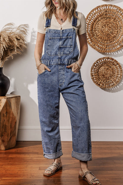 Piper Denim Straight Leg Jumpsuit with Pockets - Aaria Tees