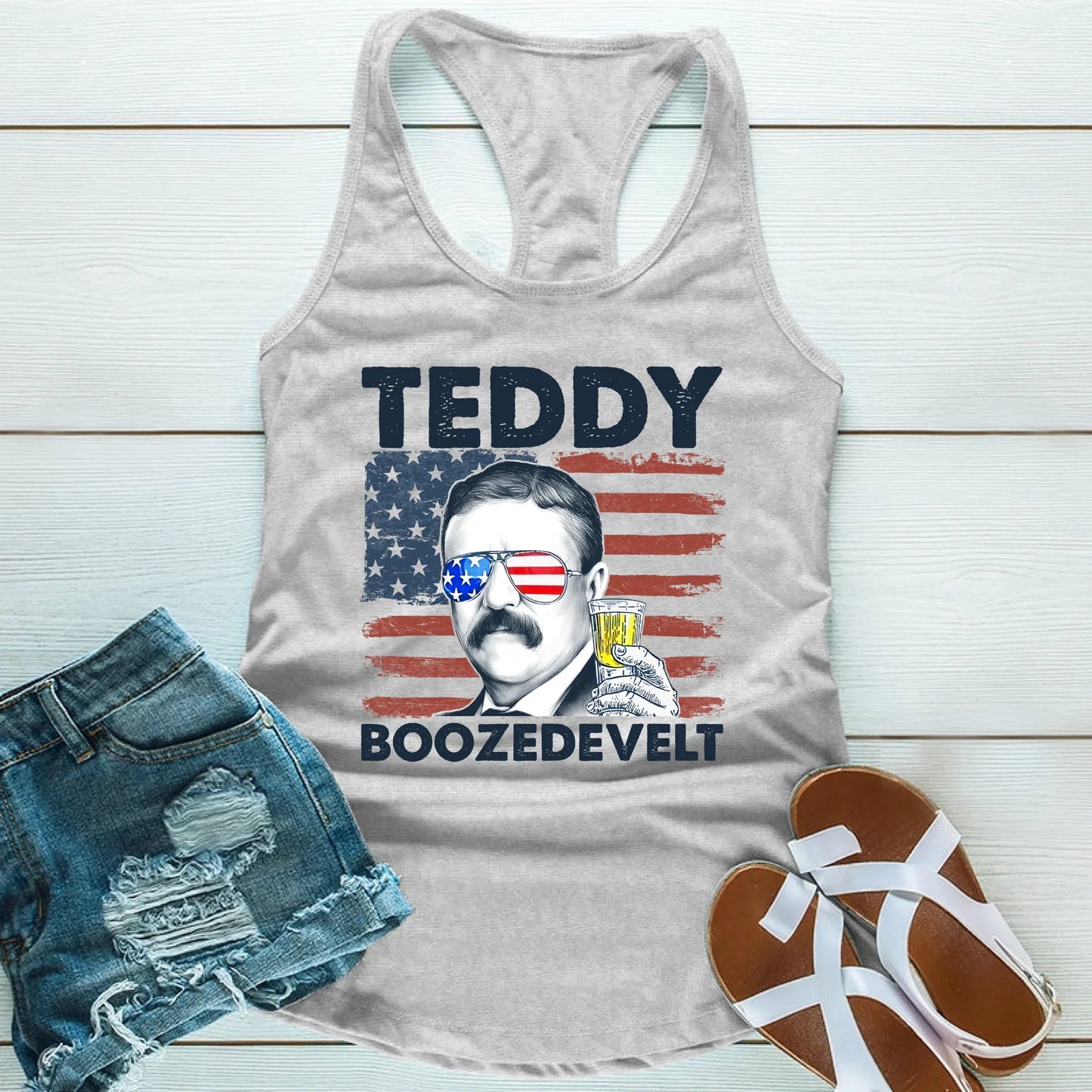 Teddy Boozedevelt Unisex Tank Top – Funny Patriotic Party Tee