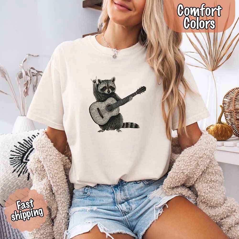 Raccoon Playing A Guitar, Funny Animals Comfort Colors T-Shirt