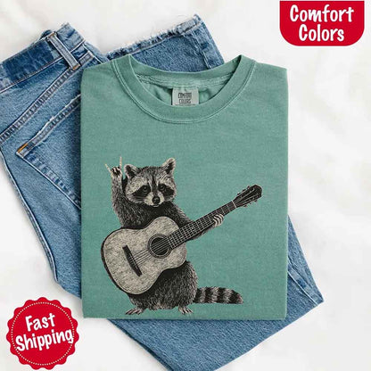 Raccoon Playing A Guitar, Funny Animals Comfort Colors T-Shirt