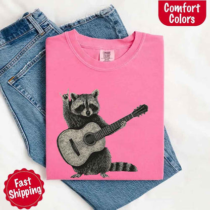 Raccoon Playing A Guitar, Funny Animals Comfort Colors T-Shirt