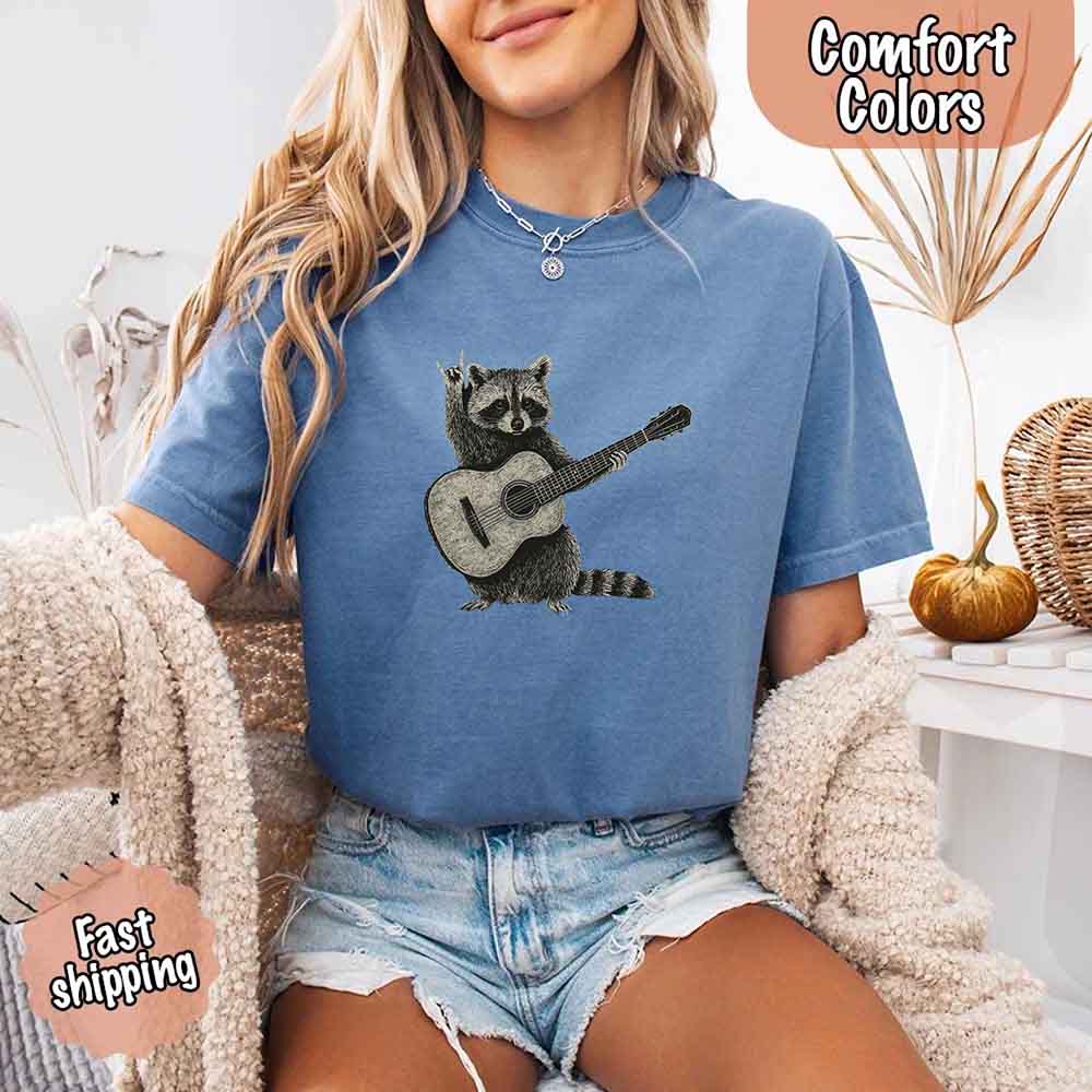 Raccoon Playing A Guitar, Funny Animals Comfort Colors T-Shirt
