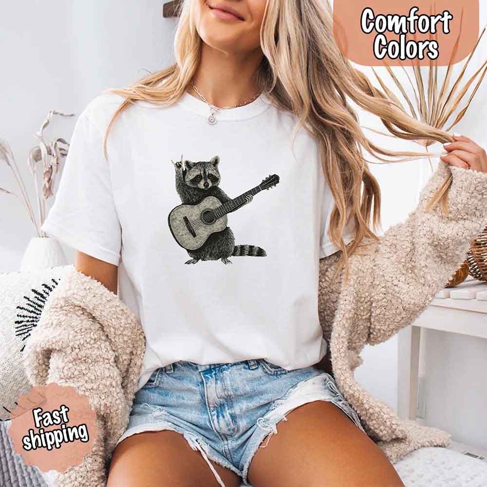 Raccoon Playing A Guitar, Funny Animals Comfort Colors T-Shirt
