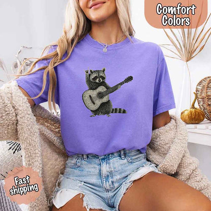 Raccoon Playing A Guitar, Funny Animals Comfort Colors T-Shirt