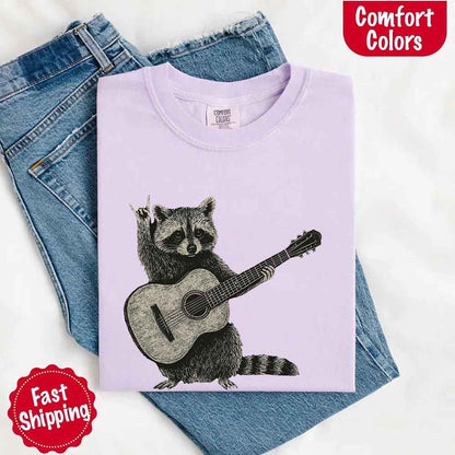 Raccoon Playing A Guitar, Funny Animals Comfort Colors T-Shirt