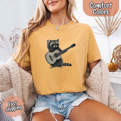 Raccoon Playing A Guitar, Funny Animals Comfort Colors T-Shirt