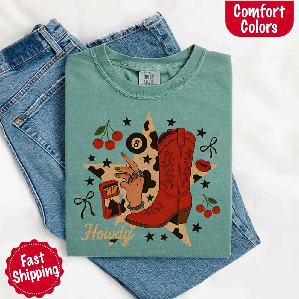Howdy Cowgirl Star Collage Color Comfort Shirt