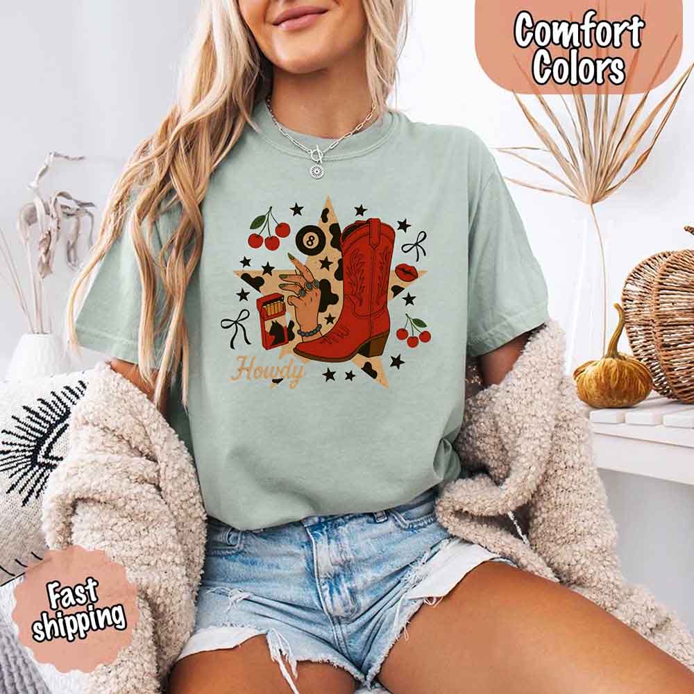 Howdy Cowgirl Star Collage Color Comfort Shirt