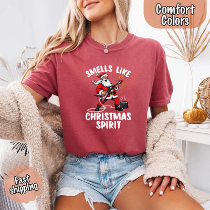 Smells Like Christmas Spirit Funny Santa Comfort Colors T-shirt