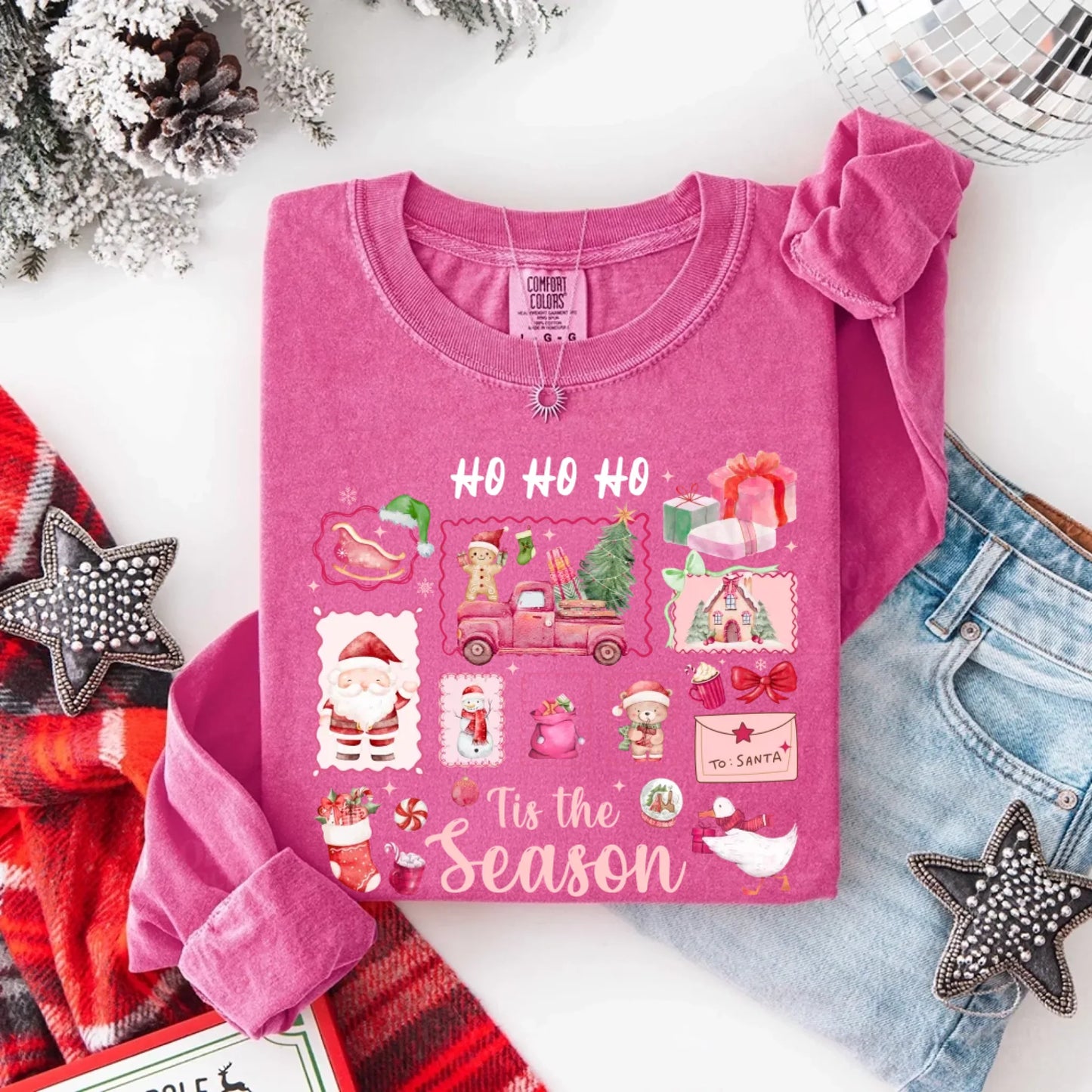 Comfort Colors Long Sleeve Ho Ho Ho Tis The Season Christmas Shirt