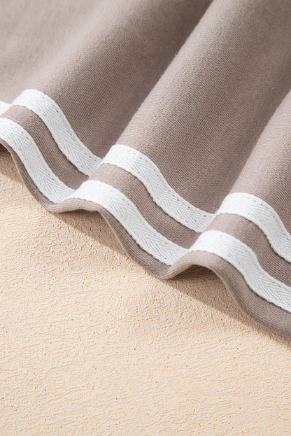 Gray Morn Varsity Striped Detail Crewneck Pullover Elastic Sweatpants 2pcs Outfit