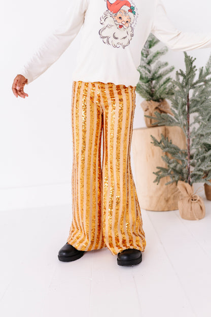 Gold Sequin Stripe | Wide-Leg Pants