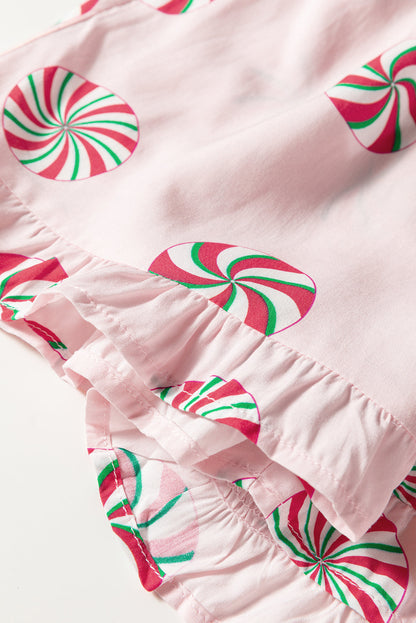 Christmas Bow Top and Ruffle Shorts Pajama Set