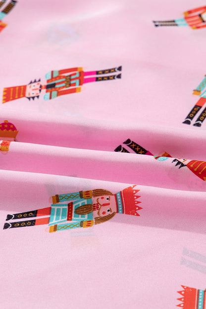 Christmas Nutcracker Contrast Trim Bow Tie Pajama Set