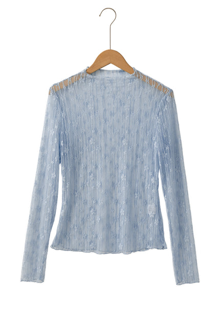Ashleigh Blue Sheer Floral Lace Long Sleeve Slim Fit Top