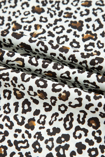 Plus Size Leopard Half-Button Collared Puff Sleeve Dress