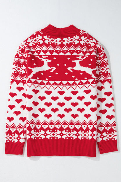 Christmas Reindeer and Heart High Neck Sweater