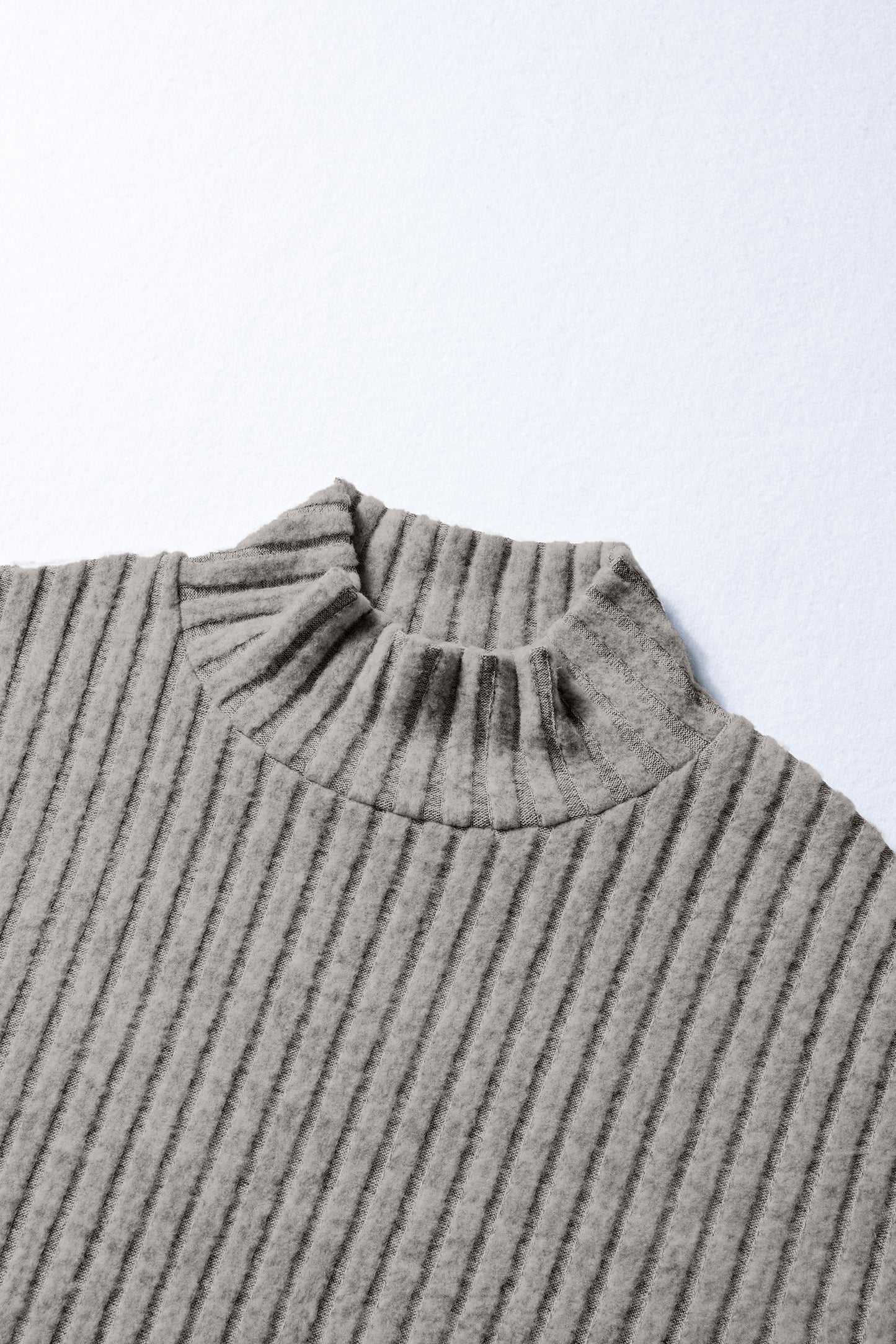 Gray Morn Ribbed High Neck Knitted Pullover Top