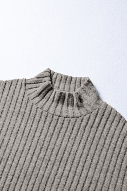 Gray Morn Ribbed High Neck Knitted Pullover Top