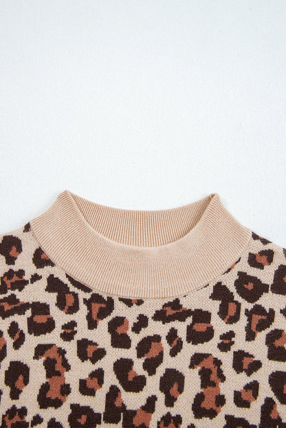 Leopard High Neck Long Sleeve Sweater Dress