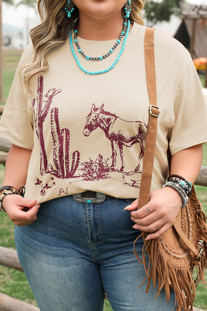 Parchment Western Burro Cactus Crew Neck Graphic Tee - Aaria Tees
